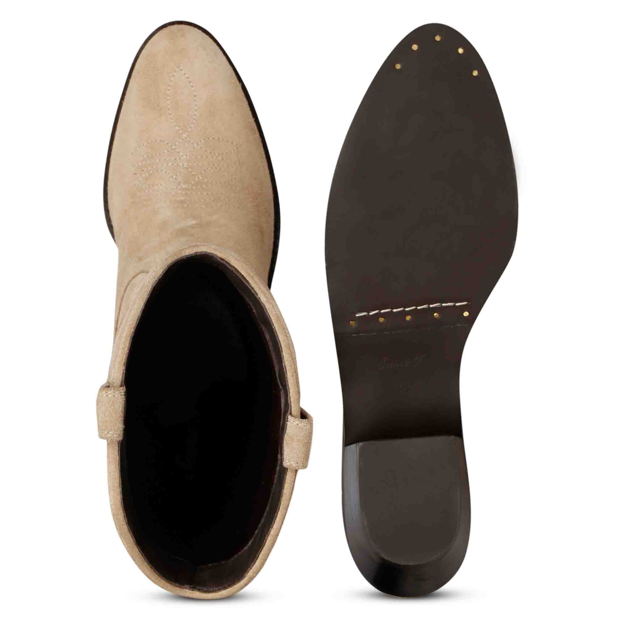 Saint Elodie Stitched Ivory Leather Handcrafted Cowboy Boots - Image 6