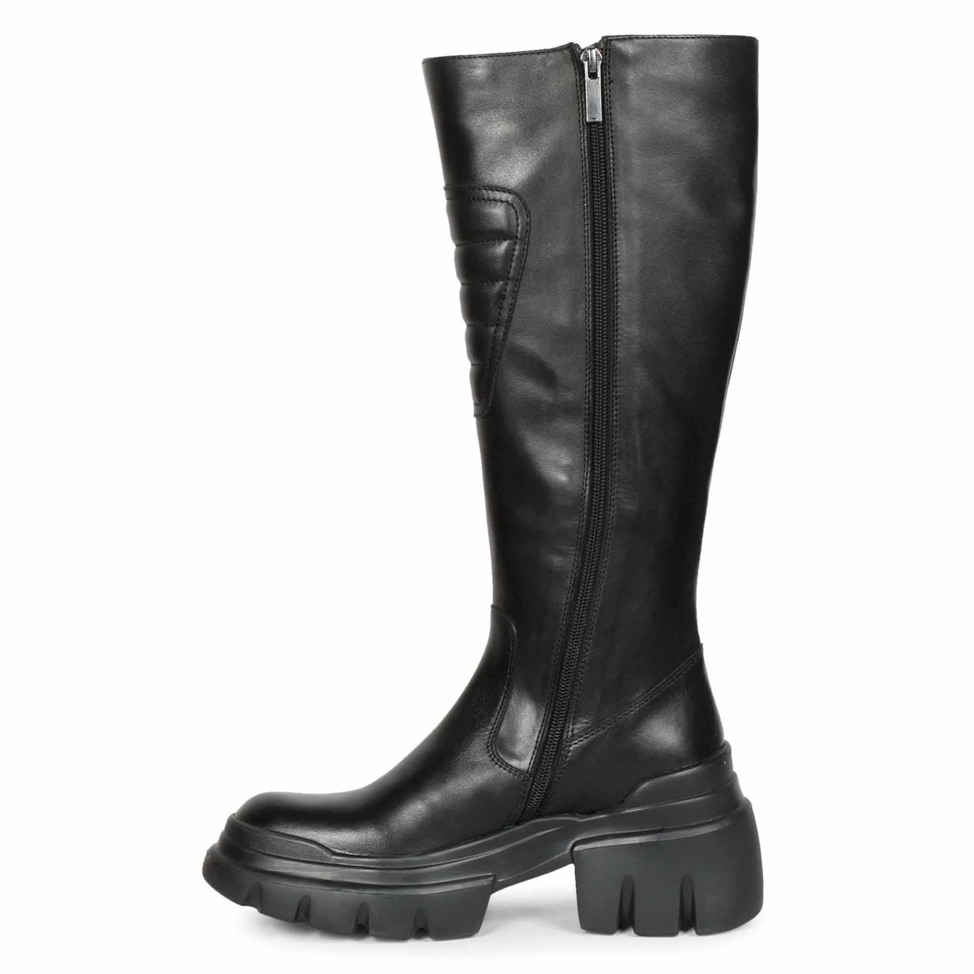 Saint Eloïse Black Leather Lug Sole Long Boots - Image 4