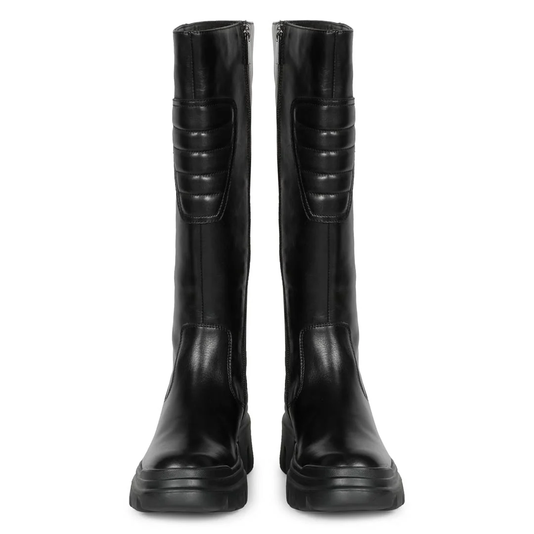 Saint Eloïse Black Leather Lug Sole Long Boots - Image 5