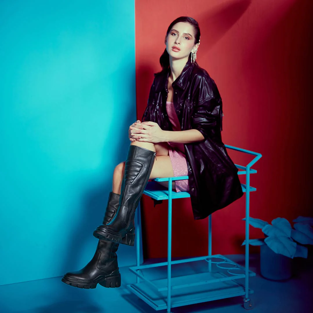 Saint Eloïse Black Leather Lug Sole Long Boots - Image 9