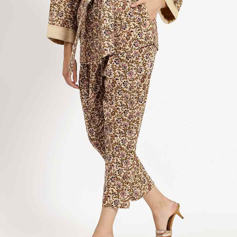 Saint Elouise Womens Beige Printd Small Check Dobby Trouser - Image 2