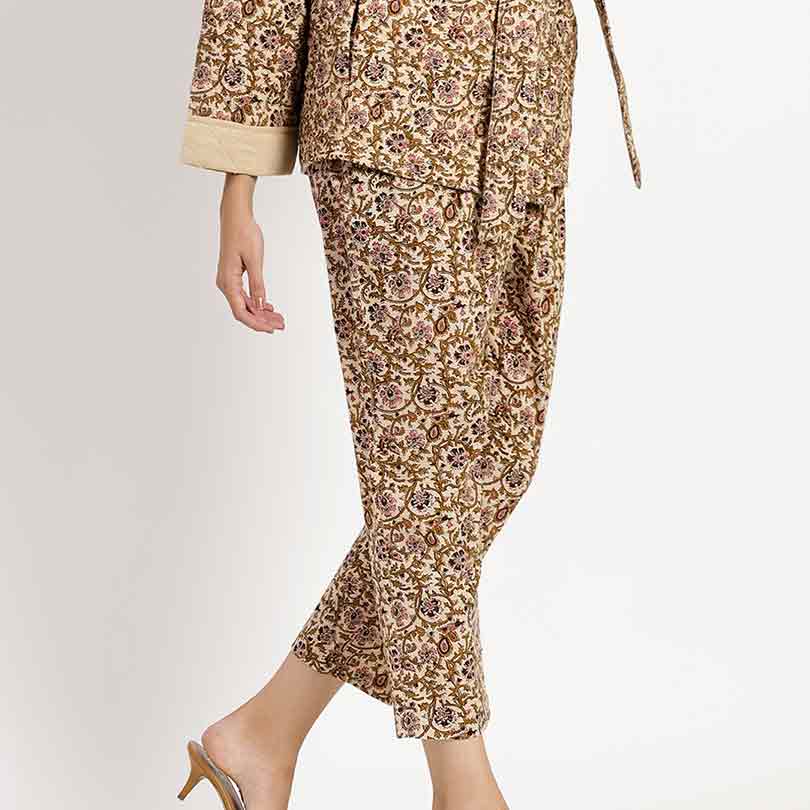 Saint Elouise Womens Beige Printd Small Check Dobby Trouser - Image 3