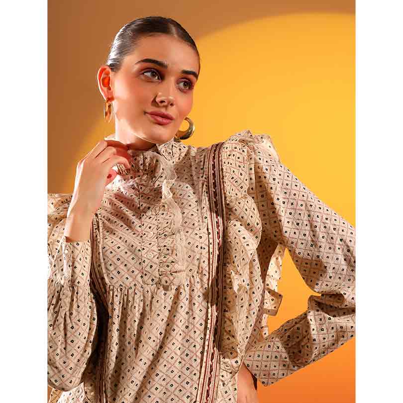 Saint Womens Ivory Ruffle Printed Cotton Cambric Top - Image 5