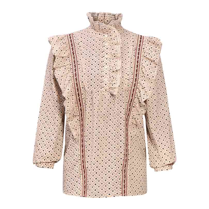 Saint Womens Ivory Ruffle Printed Cotton Cambric Top - Image 6