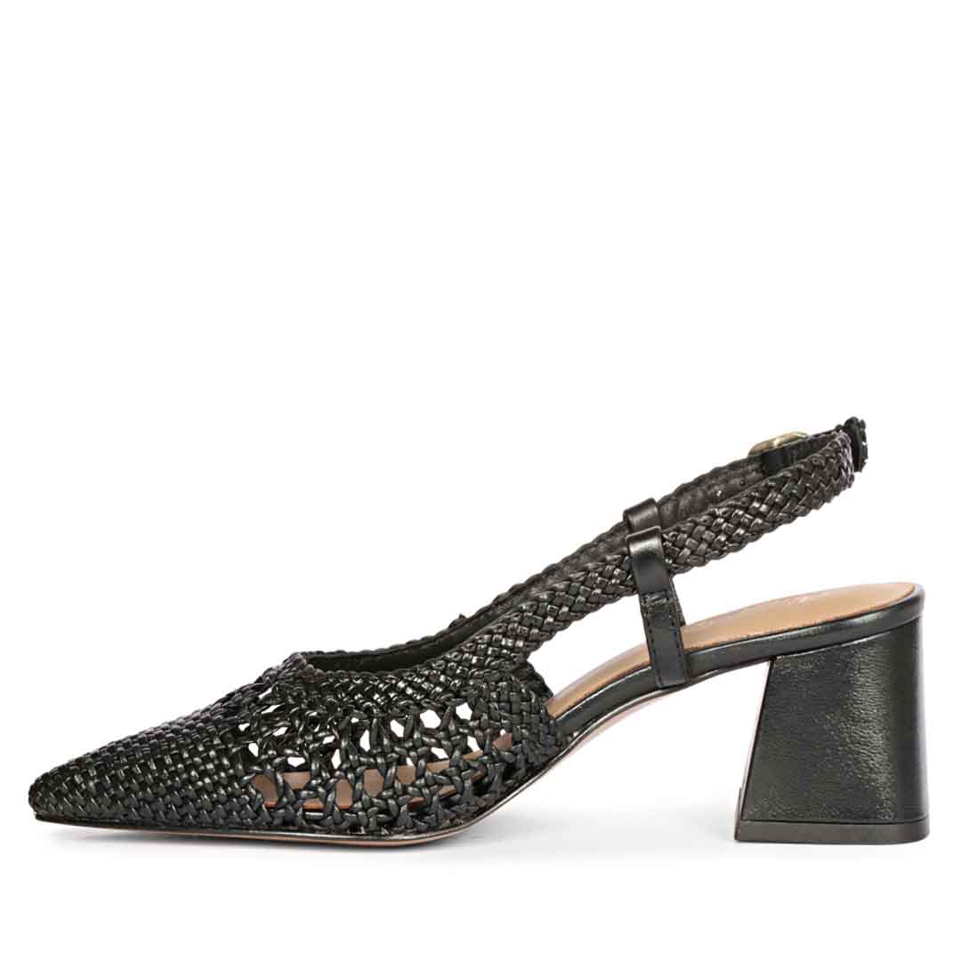 Saint Elowen Black Hand Woven Leather Low Block Heels - Image 4