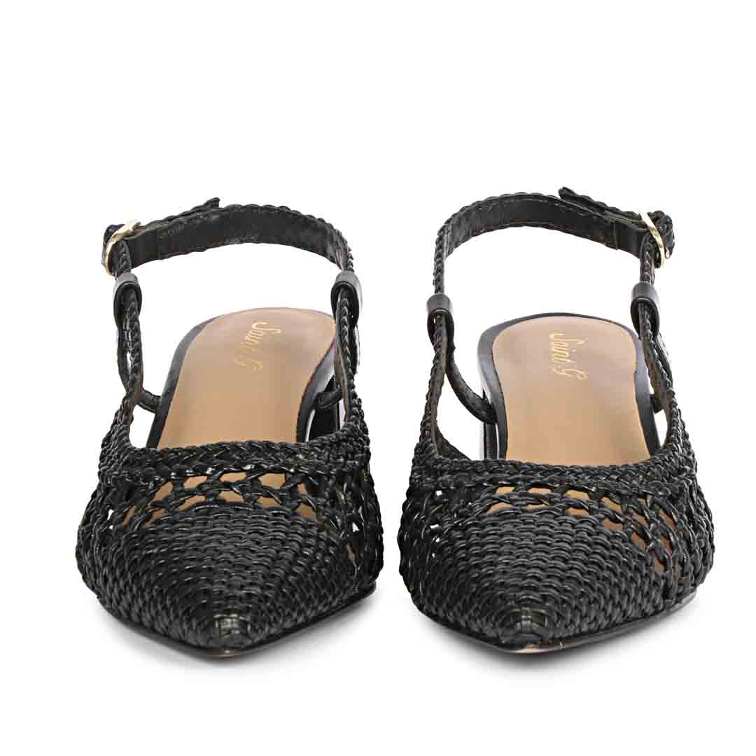 Saint Elowen Black Hand Woven Leather Low Block Heels - Image 5