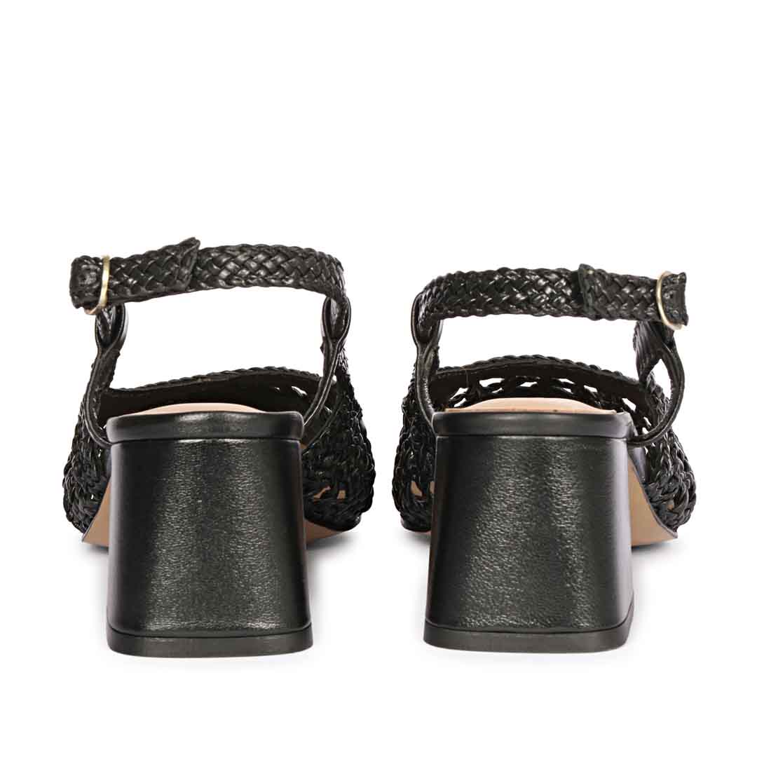 Saint Elowen Black Hand Woven Leather Low Block Heels - Image 6