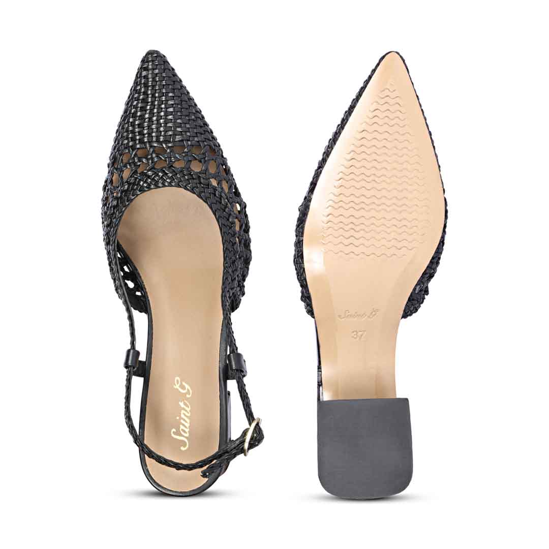 Saint Elowen Black Hand Woven Leather Low Block Heels - Image 7
