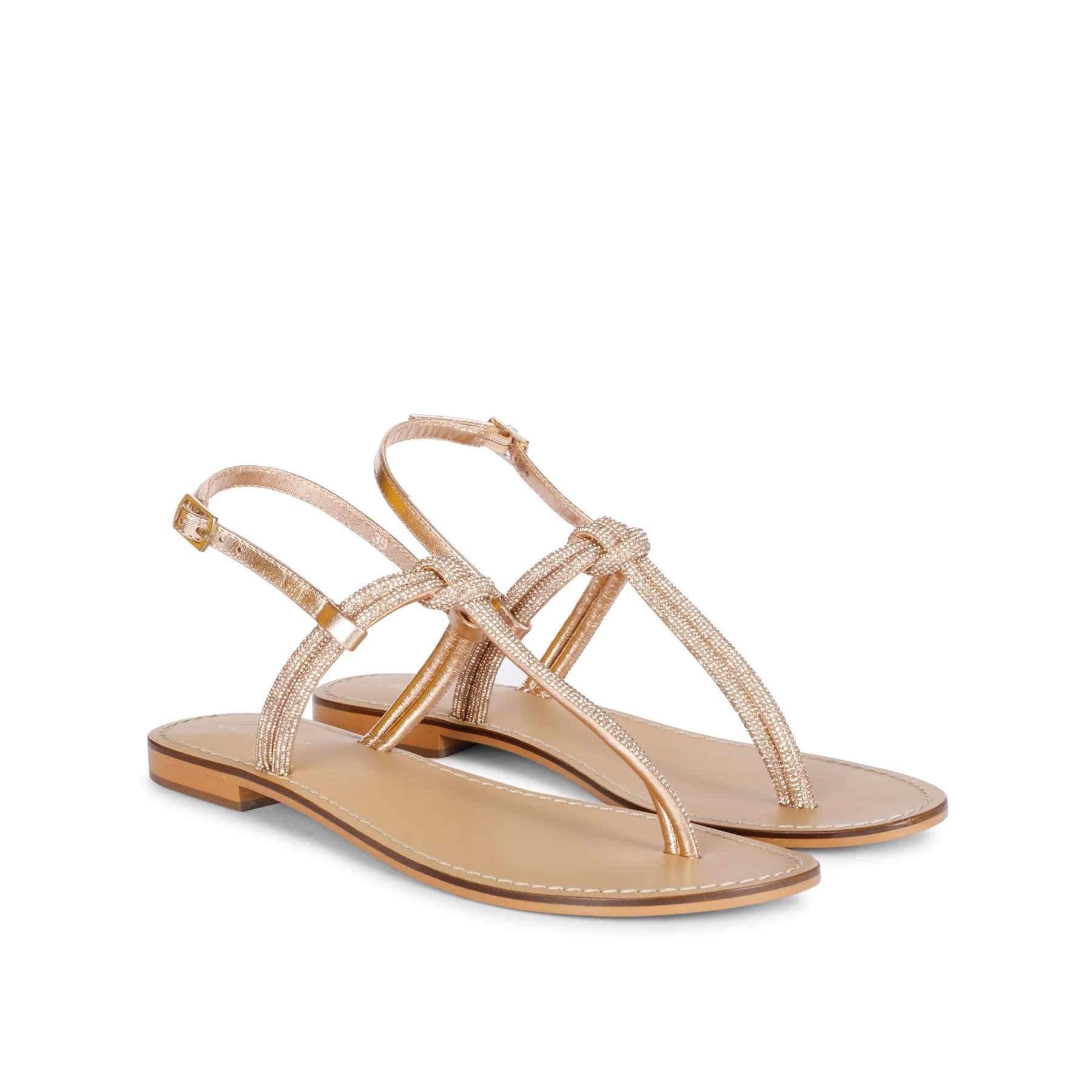 Saint Elsie Crystal Cord Amber Leather Flat Sandals - Image 3