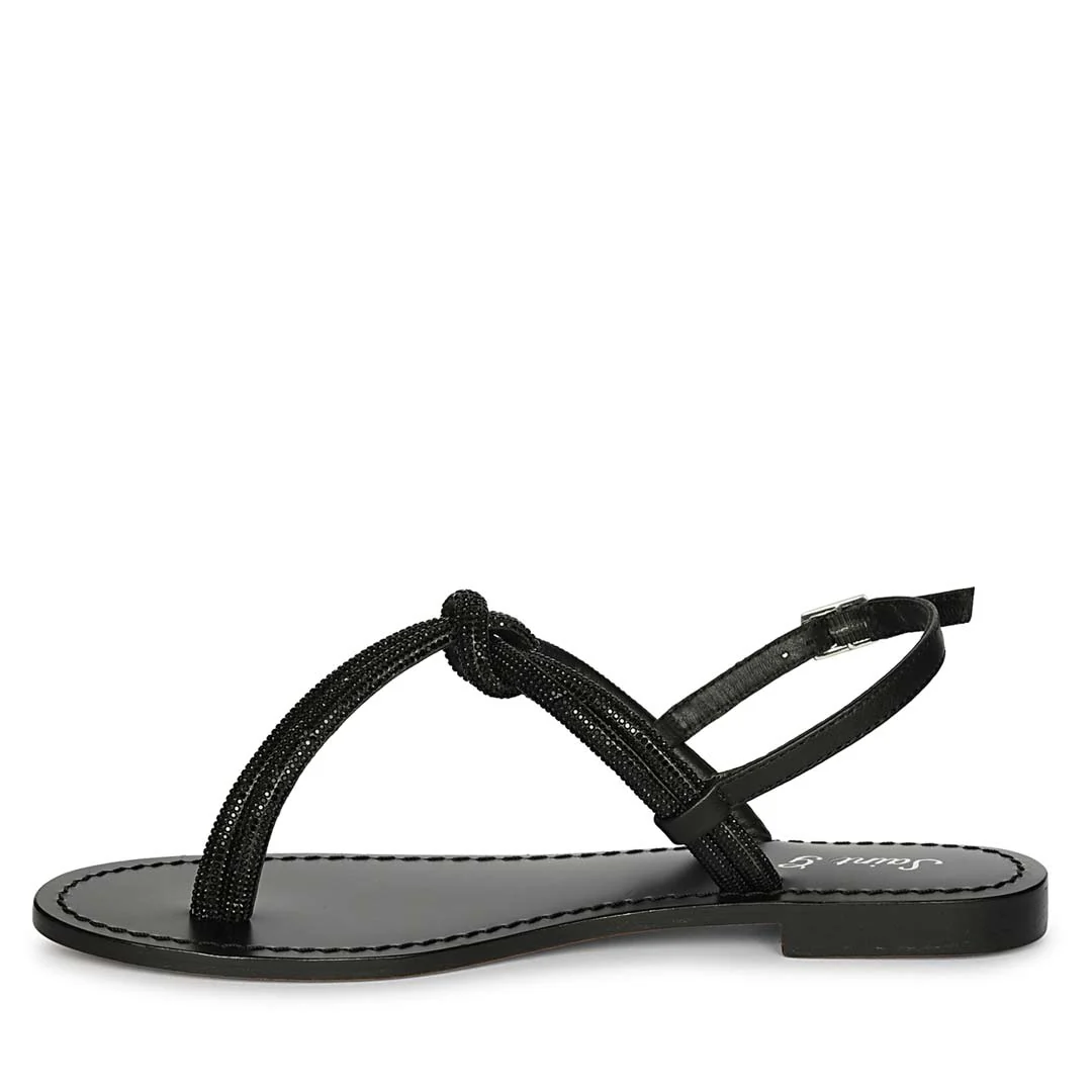 Saint Elsie Crystal Cord Black Leather Flat Sandals - Image 4