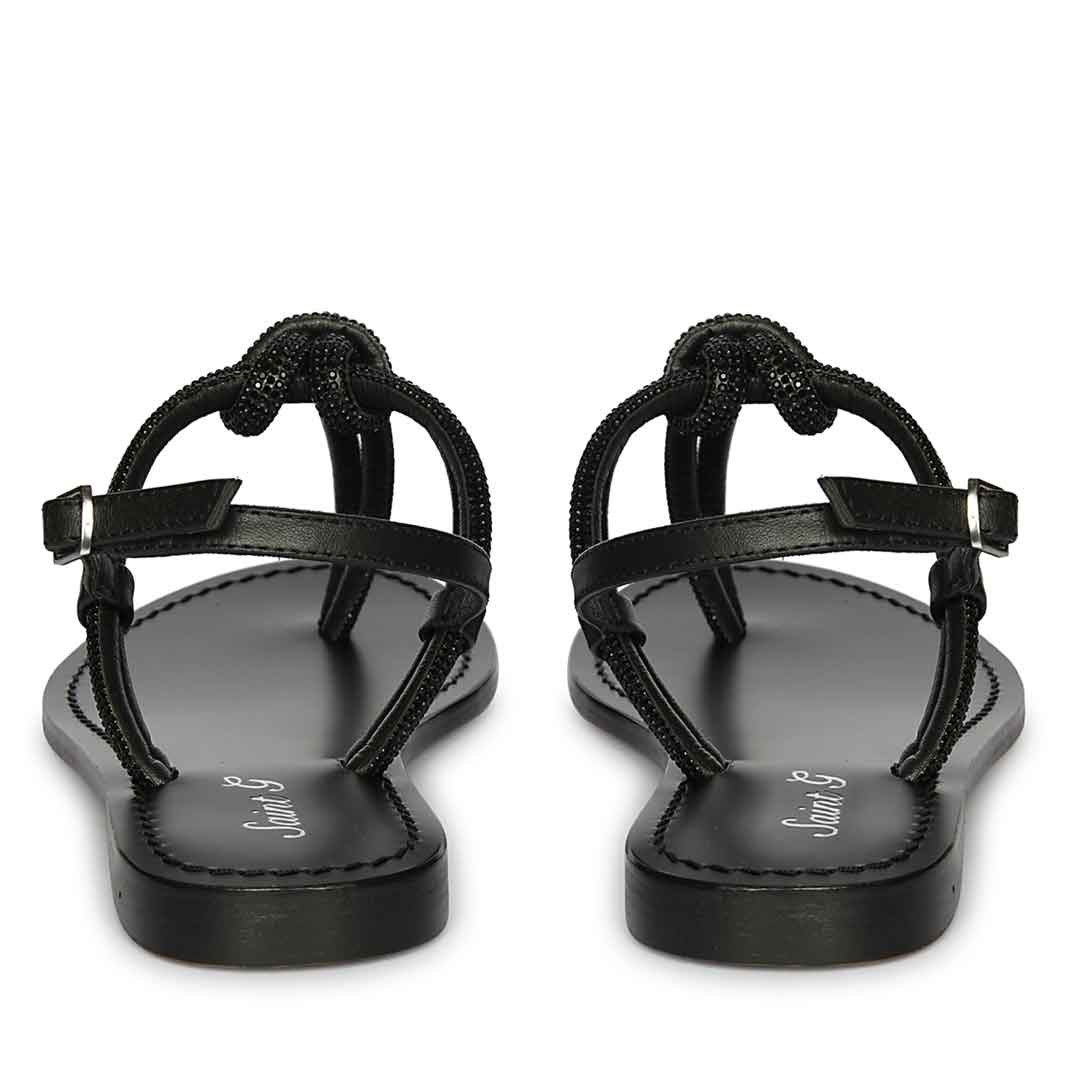 Saint Elsie Crystal Cord Black Leather Flat Sandals - Image 5