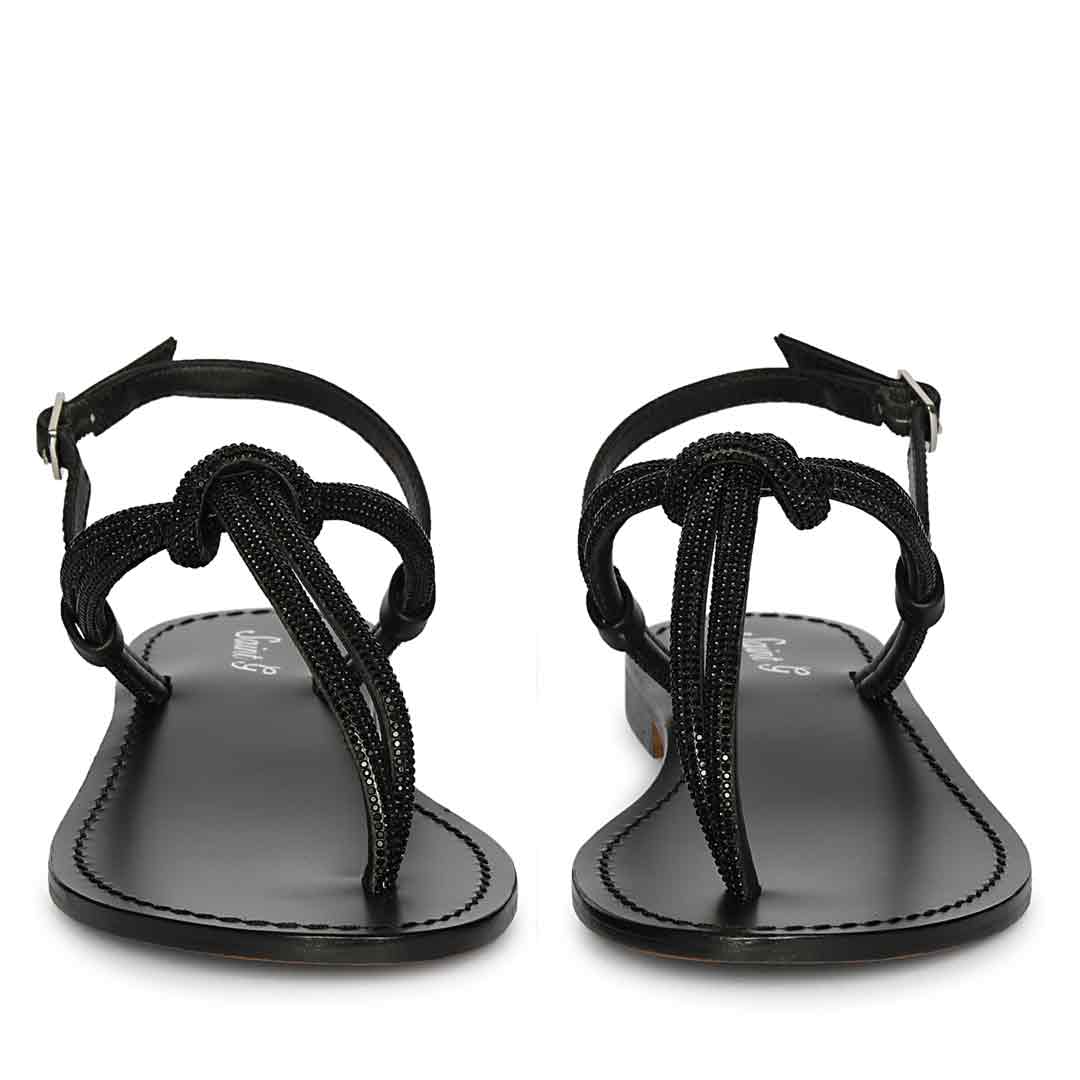Saint Elsie Crystal Cord Black Leather Flat Sandals - Image 6