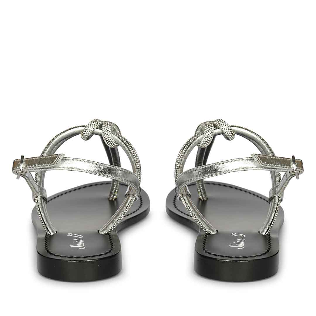 Saint Elsie Crystal Cord Metallic Silver Leather Flat Sandals - Image 5