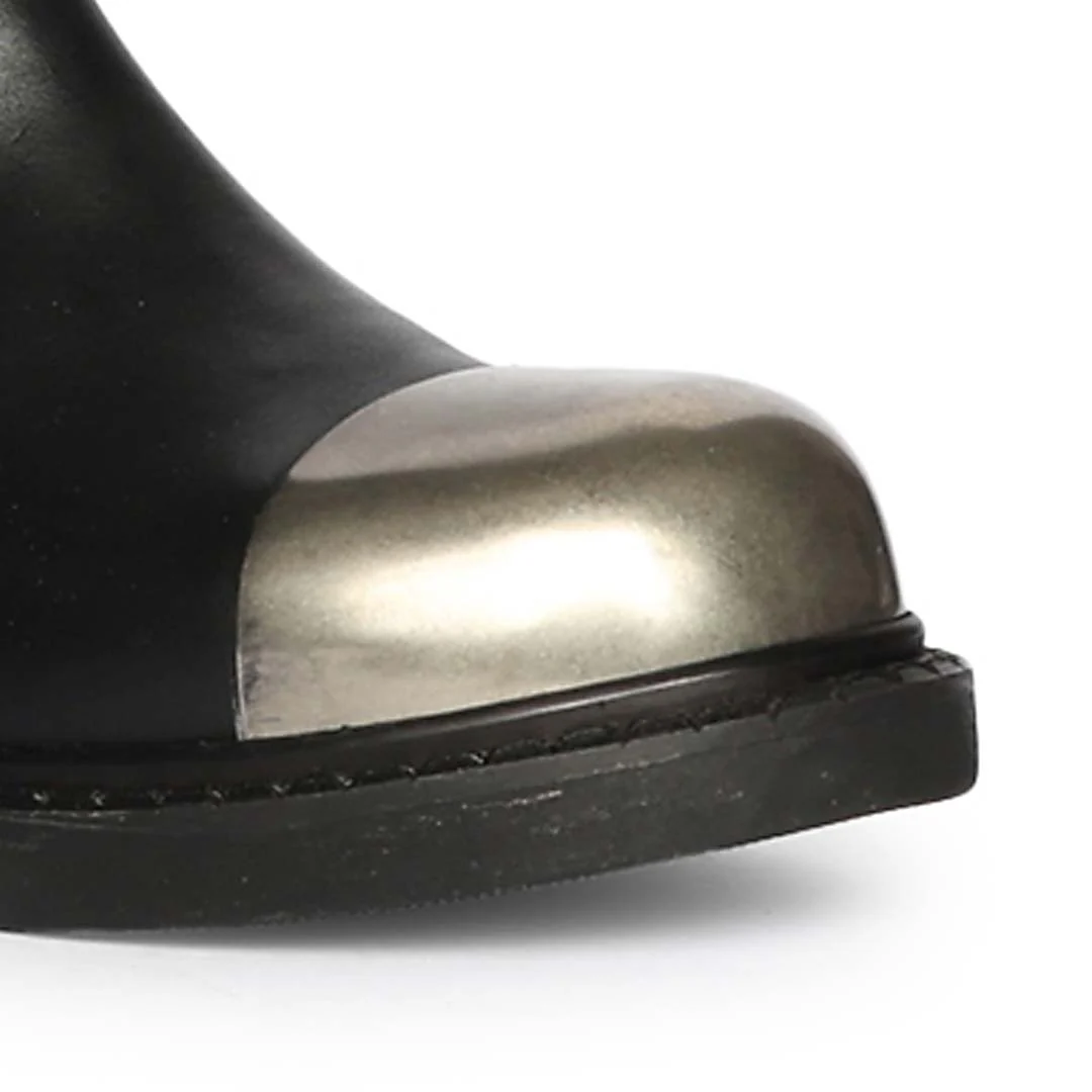 Saint Ember Metal Toe Buckle Strap Black Stretch Napa Long Boots - Image 6
