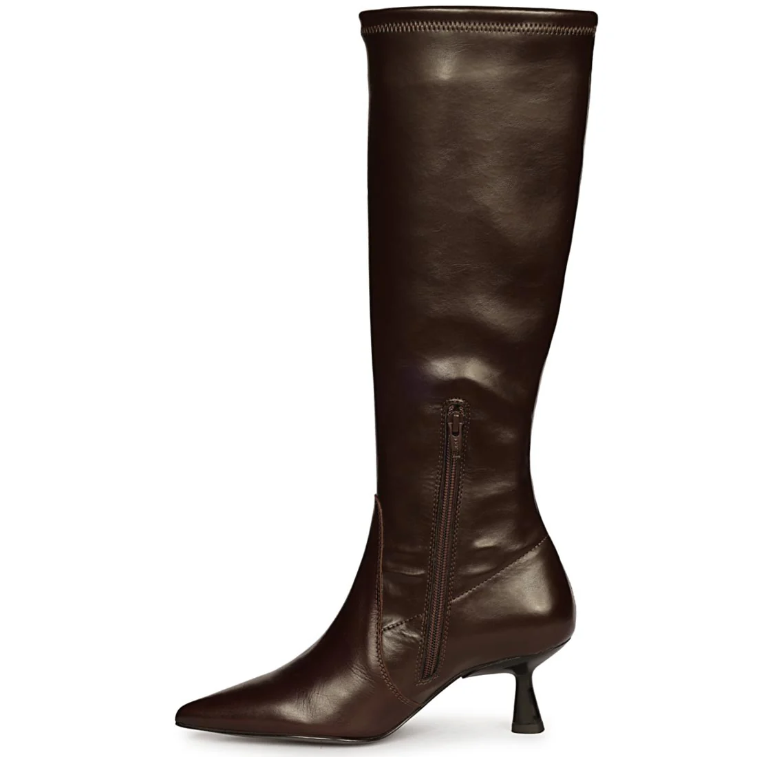 Saint Emilia Brown Stretch Napa Kitten Heel Long Boots - Image 3