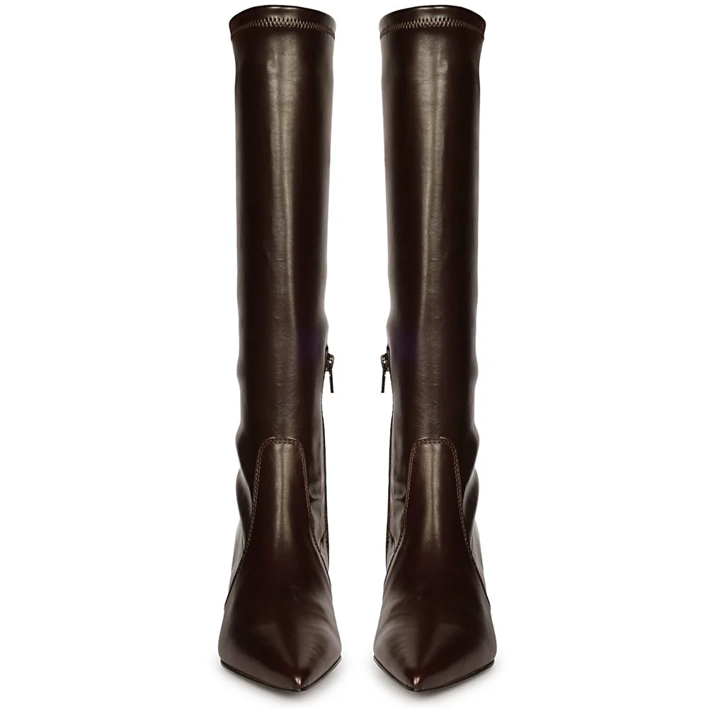 Saint Emilia Brown Stretch Napa Kitten Heel Long Boots - Image 5