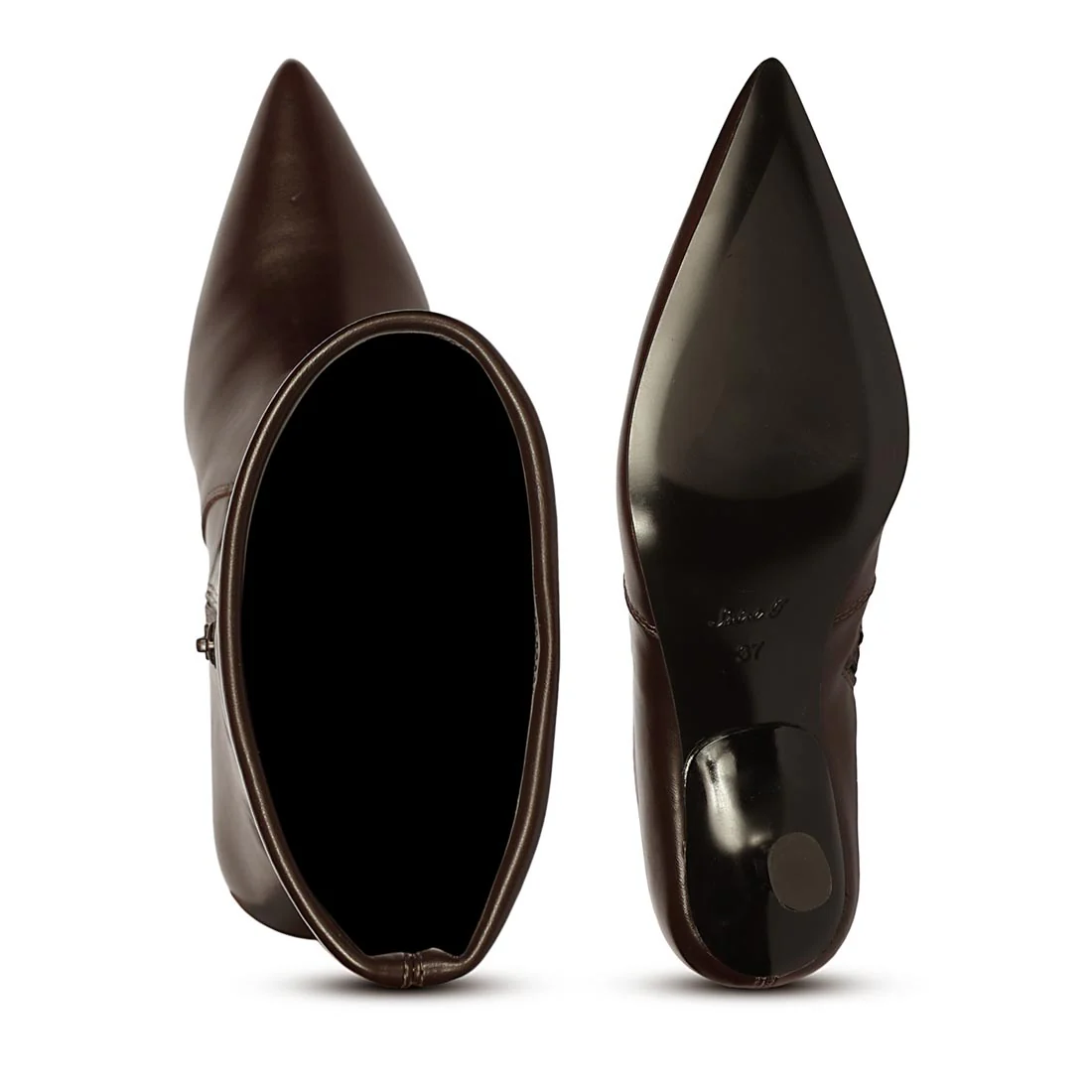 Saint Emilia Brown Stretch Napa Kitten Heel Long Boots - Image 6