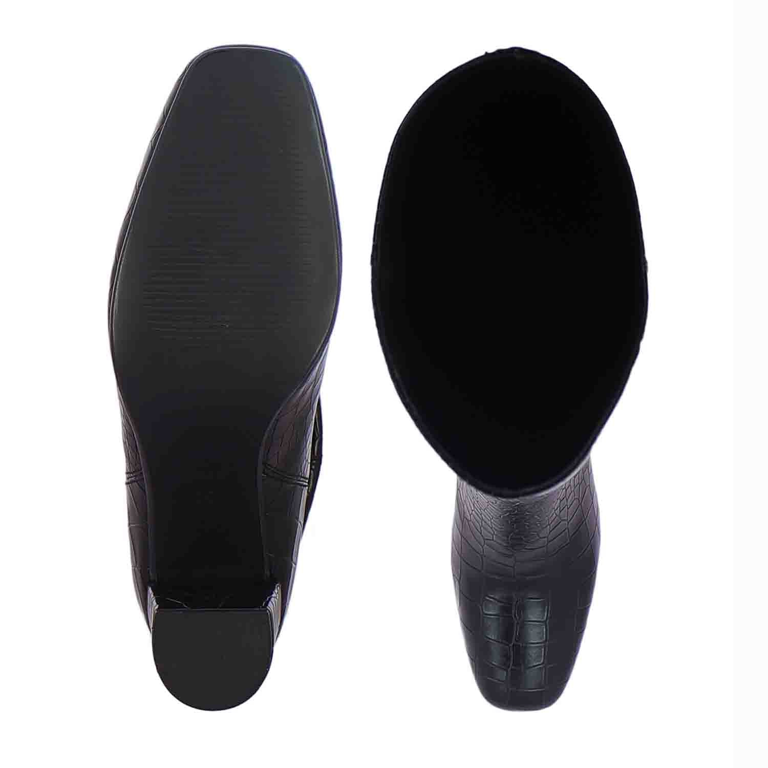 Saint Emily Black Croc Embossed Vegan Leather Long Boots - Image 5