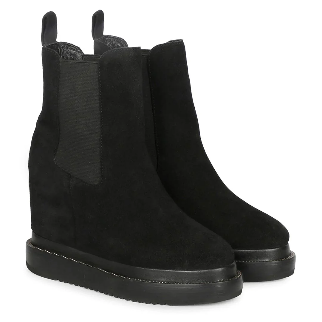 Saint Carolin Black Leather Inner Wedge Heel Ankle Boots - Image 3