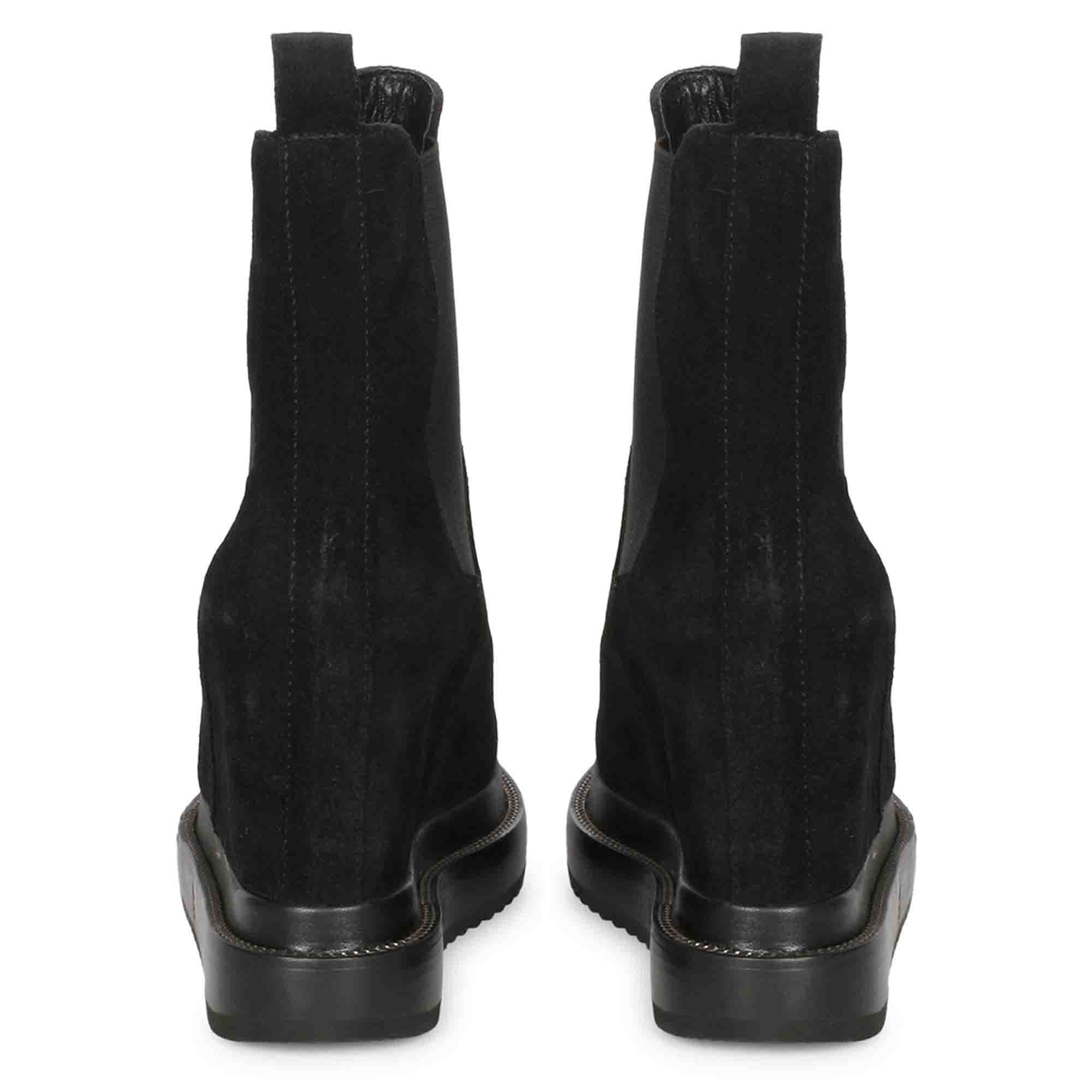 Saint Carolin Black Leather Inner Wedge Heel Ankle Boots - Image 4