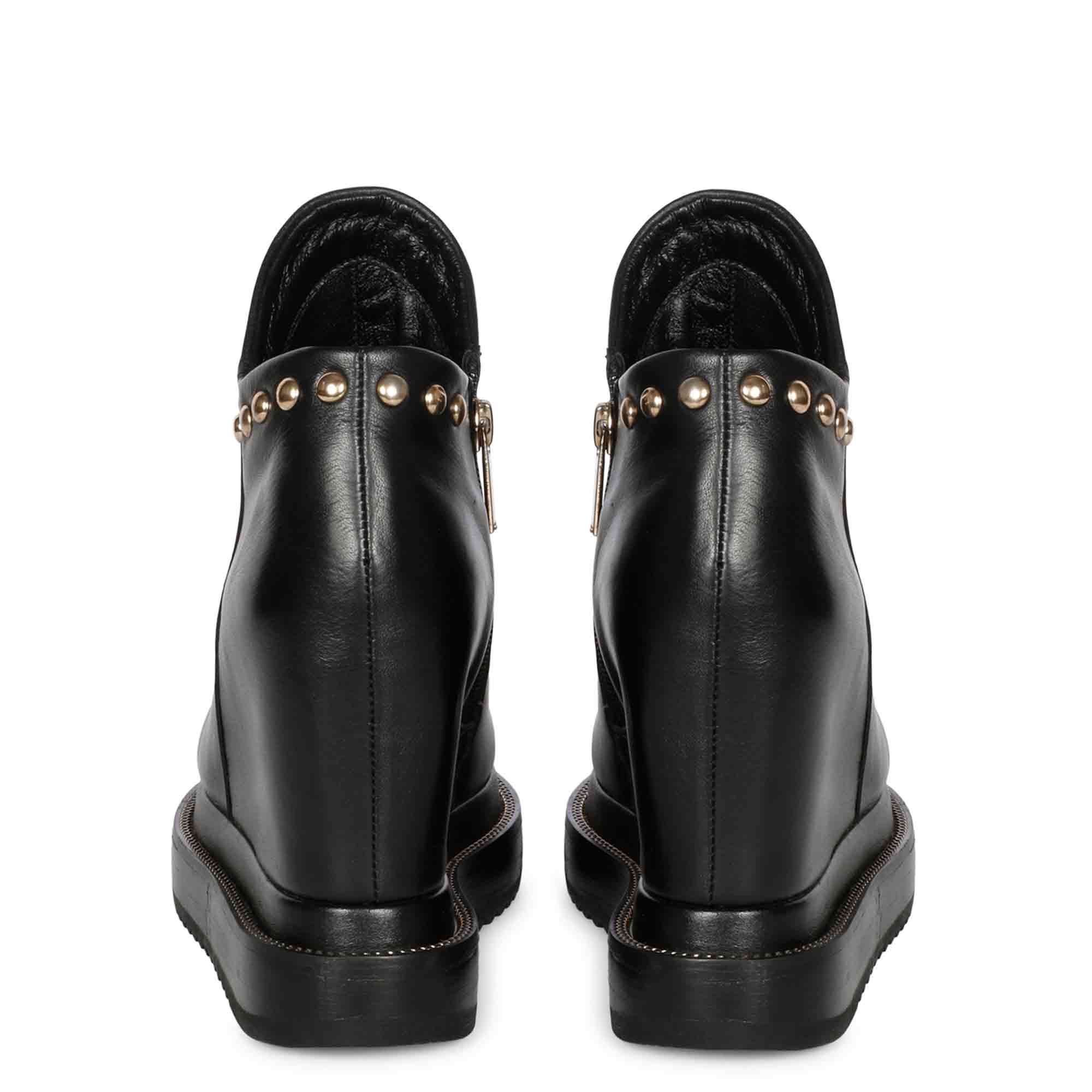 Saint Emily Black Leather Inner Wedge Heel Ankle Boots - Image 4