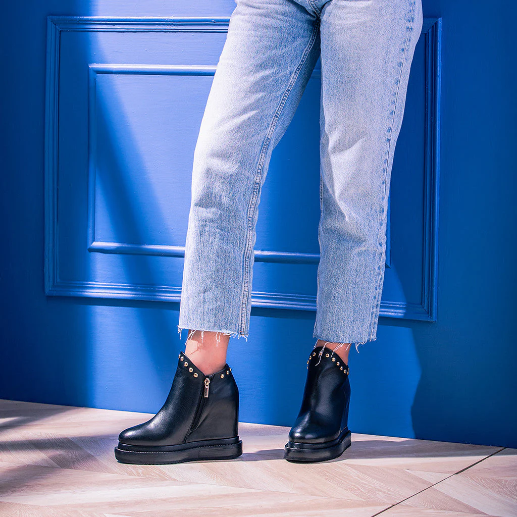 Saint Emily Black Leather Inner Wedge Heel Ankle Boots - Image 6