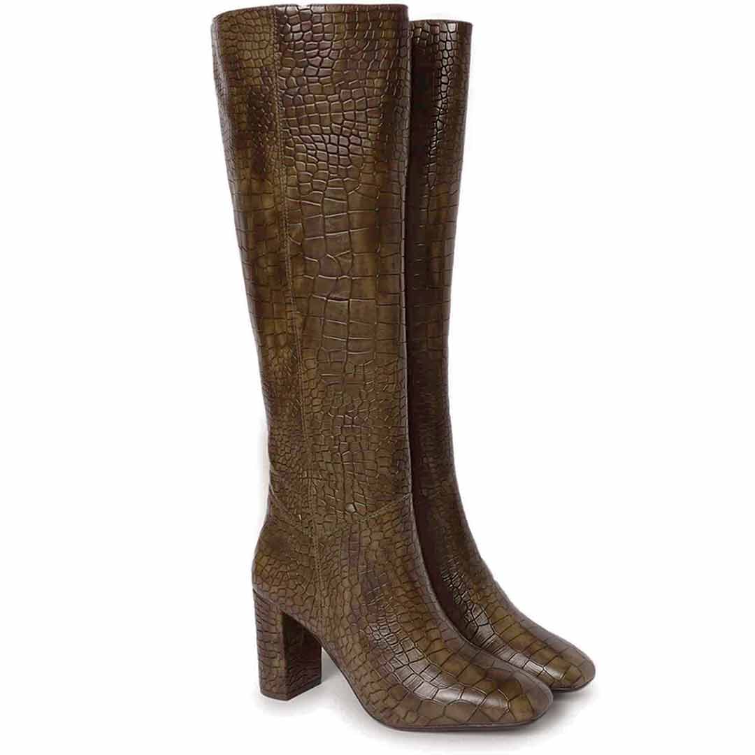 Saint Emily Brown Croco Vegan Leather Knee High Boots - Image 3