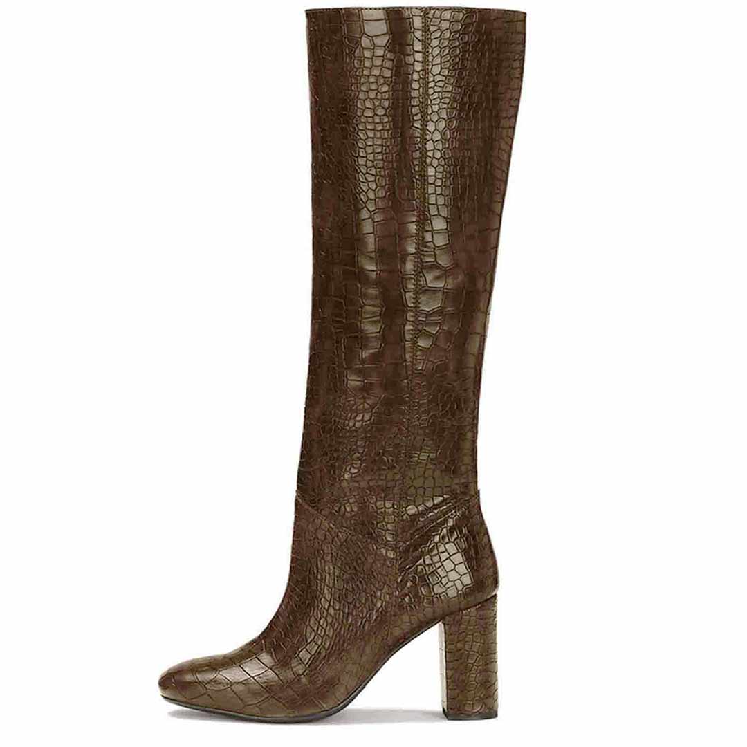 Saint Emily Brown Croco Vegan Leather Knee High Boots - Image 4