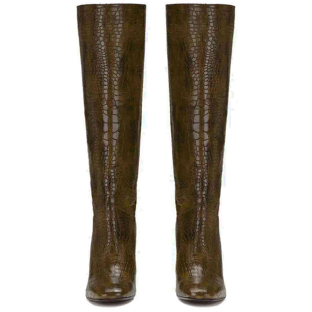 Saint Emily Brown Croco Vegan Leather Knee High Boots - Image 5