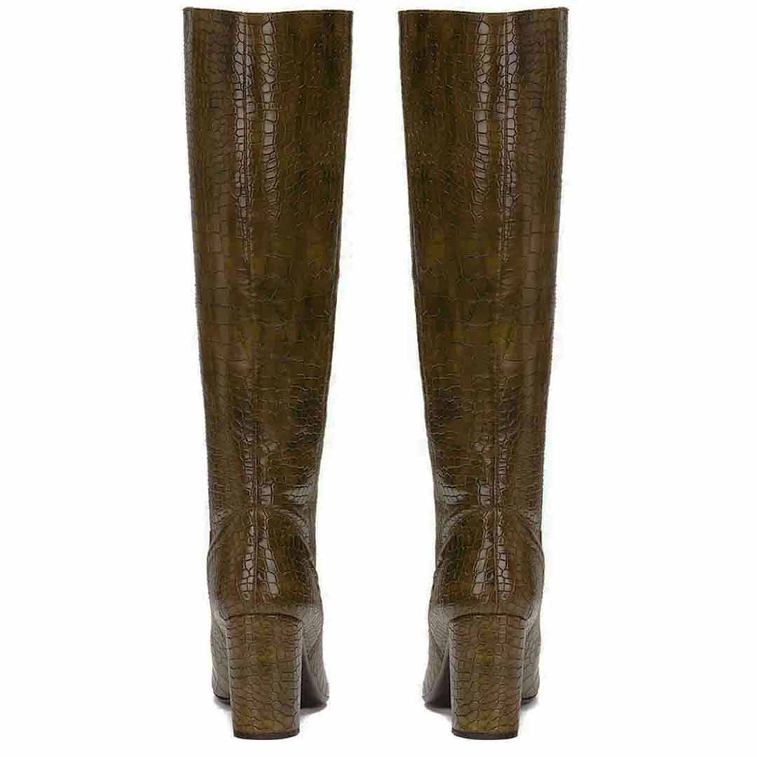 Saint Emily Brown Croco Vegan Leather Knee High Boots - Image 6