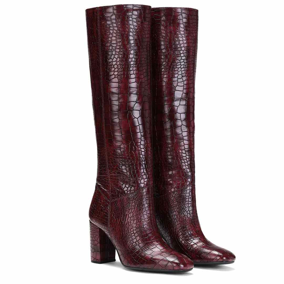 Saint Emily Burgundy Croco Vegan Leather Knee High Boots - Image 3