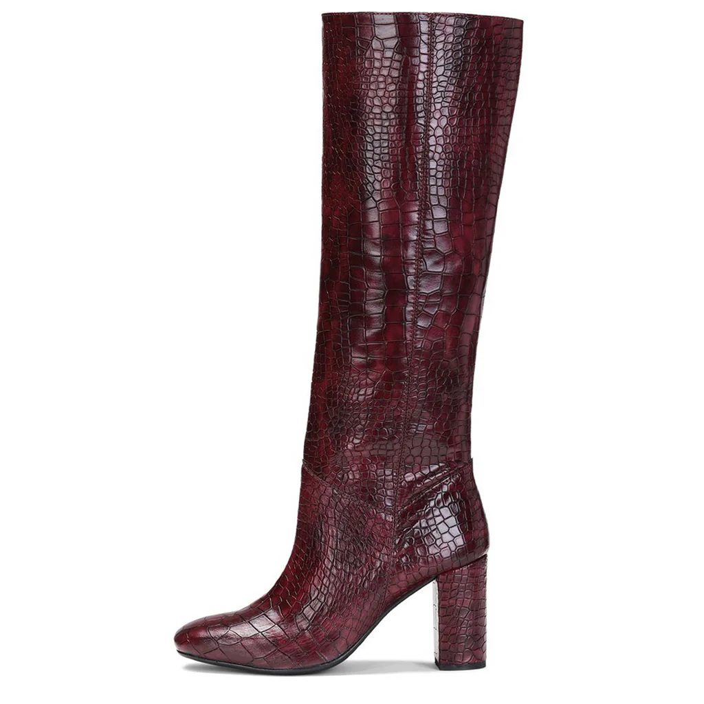 Saint Emily Burgundy Croco Vegan Leather Knee High Boots - Image 4