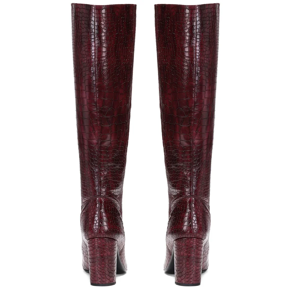 Saint Emily Burgundy Croco Vegan Leather Knee High Boots - Image 5