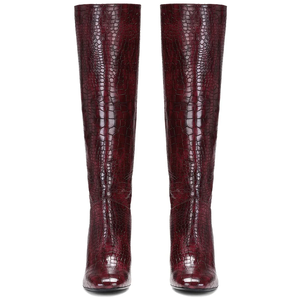 Saint Emily Burgundy Croco Vegan Leather Knee High Boots - Image 6