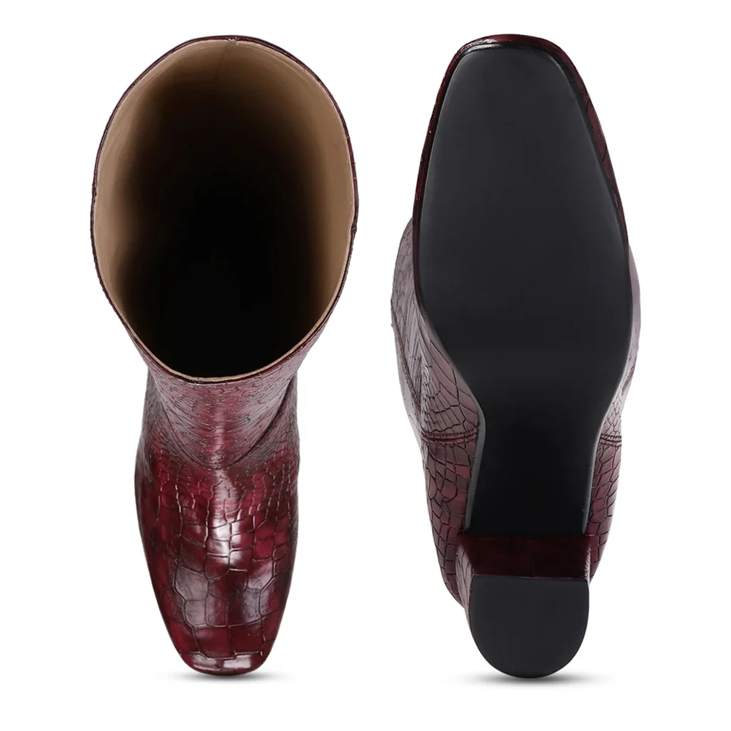 Saint Emily Burgundy Croco Vegan Leather Knee High Boots - Image 7