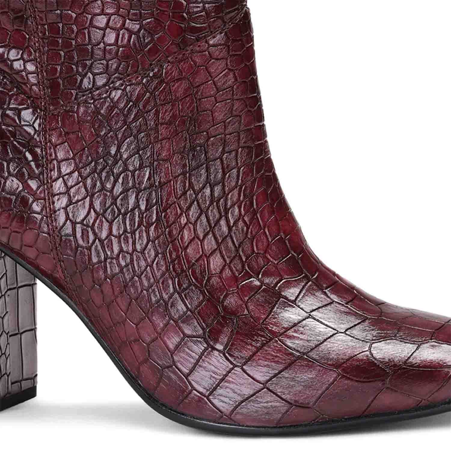 Saint Emily Burgundy Croco Vegan Leather Knee High Boots - Image 9