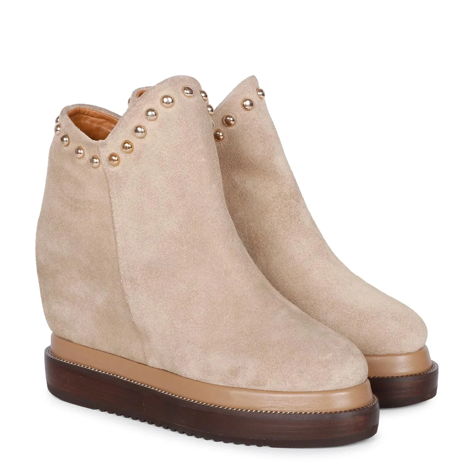 Saint Emily Beige Suede Leather Inner Wedge Heel Ankle Boots - Image 3