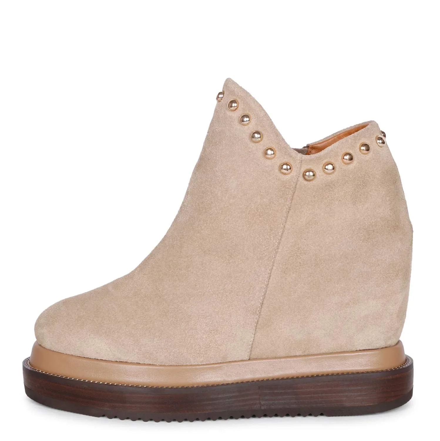 Saint Emily Beige Suede Leather Inner Wedge Heel Ankle Boots - Image 4