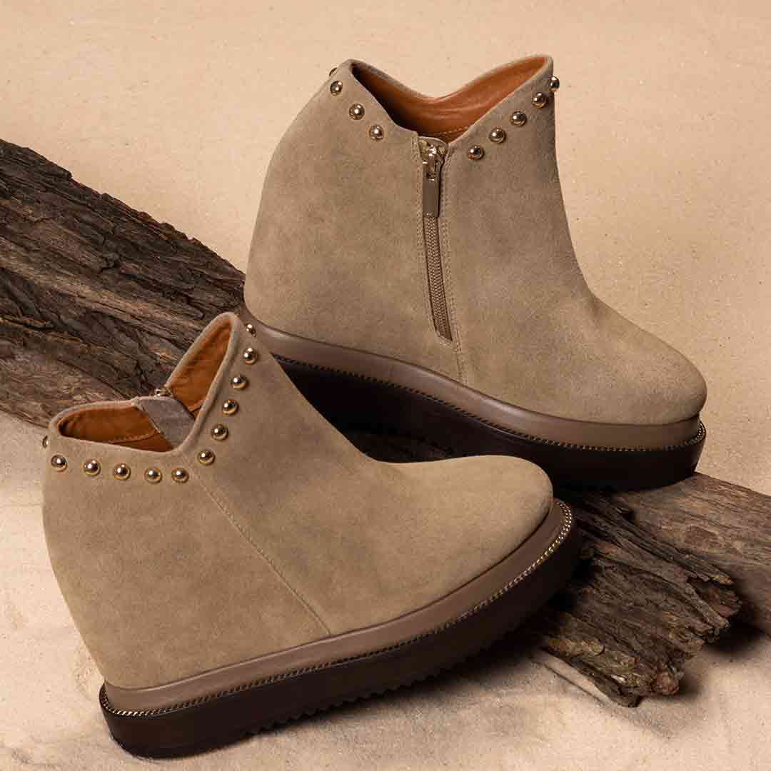 Saint Emily Beige Suede Leather Inner Wedge Heel Ankle Boots - Image 8