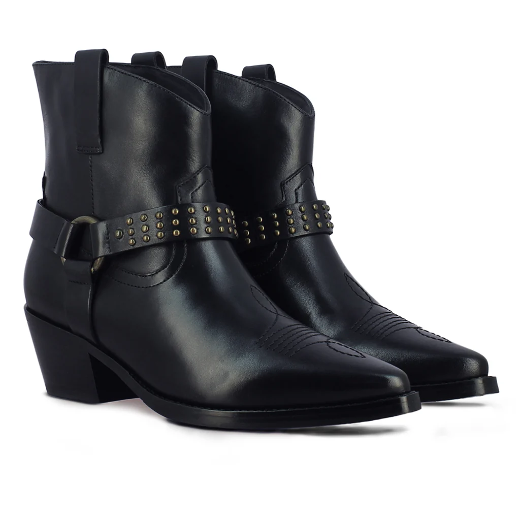 Saint Enrica Metal Studded Black Leather Ankle Boots - Image 3