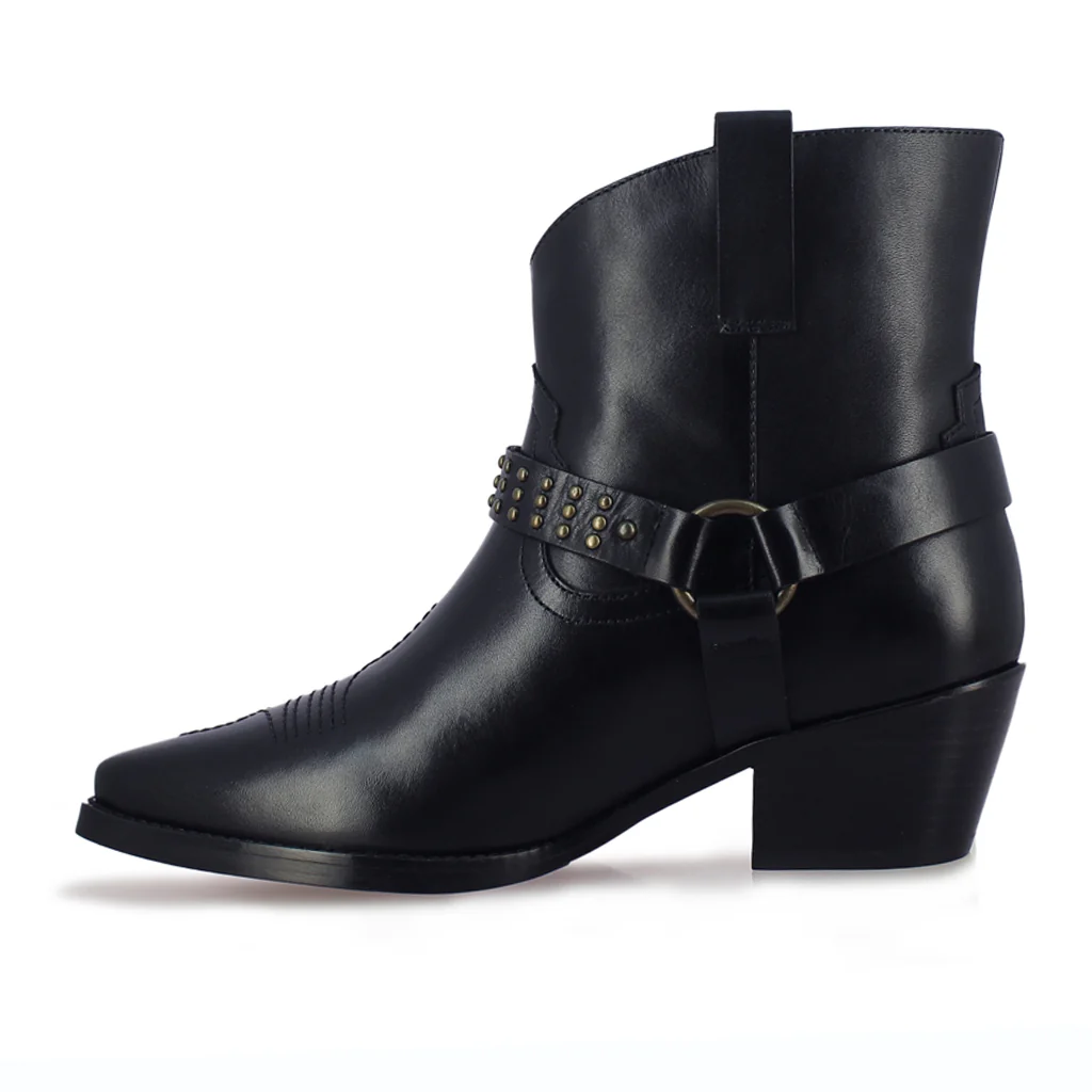 Saint Enrica Metal Studded Black Leather Ankle Boots - Image 4