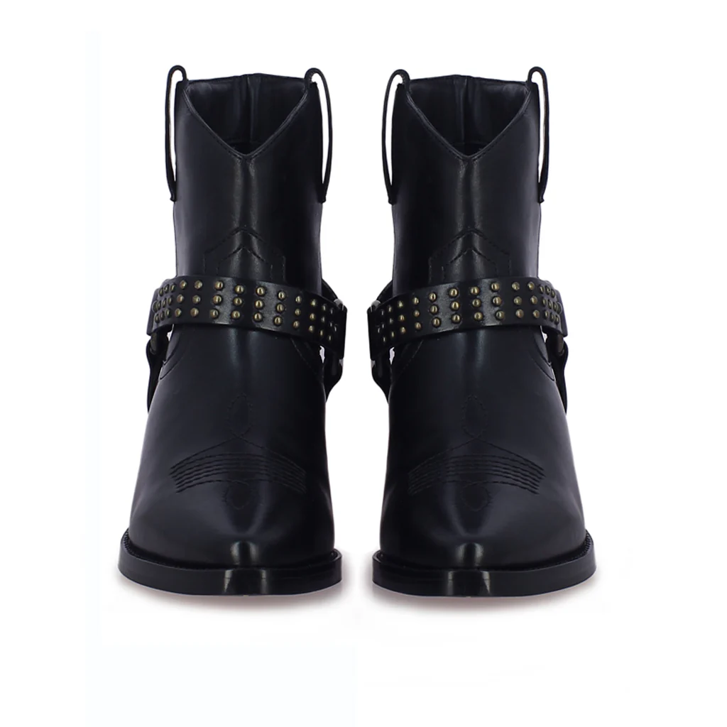 Saint Enrica Metal Studded Black Leather Ankle Boots - Image 5