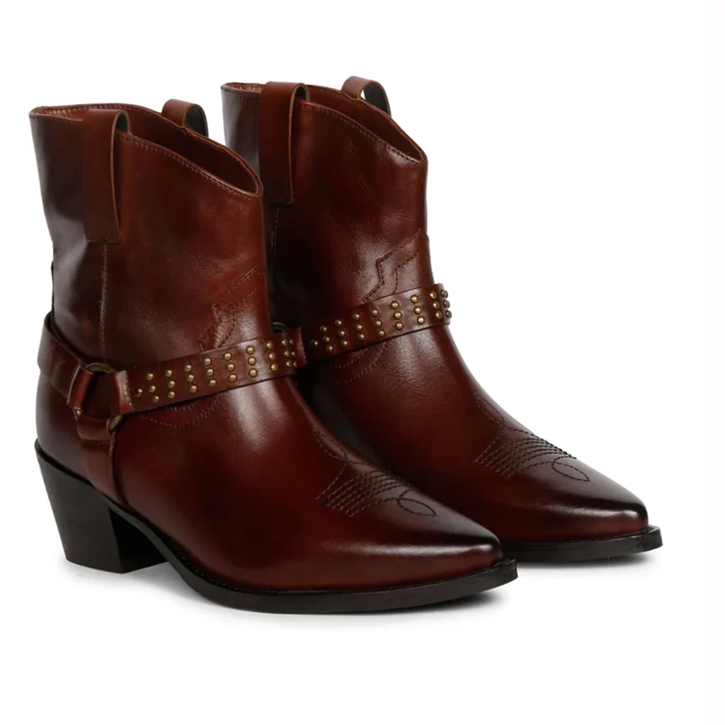 Saint Enrica Metal Studded Teak Leather Ankle Boots - Image 3