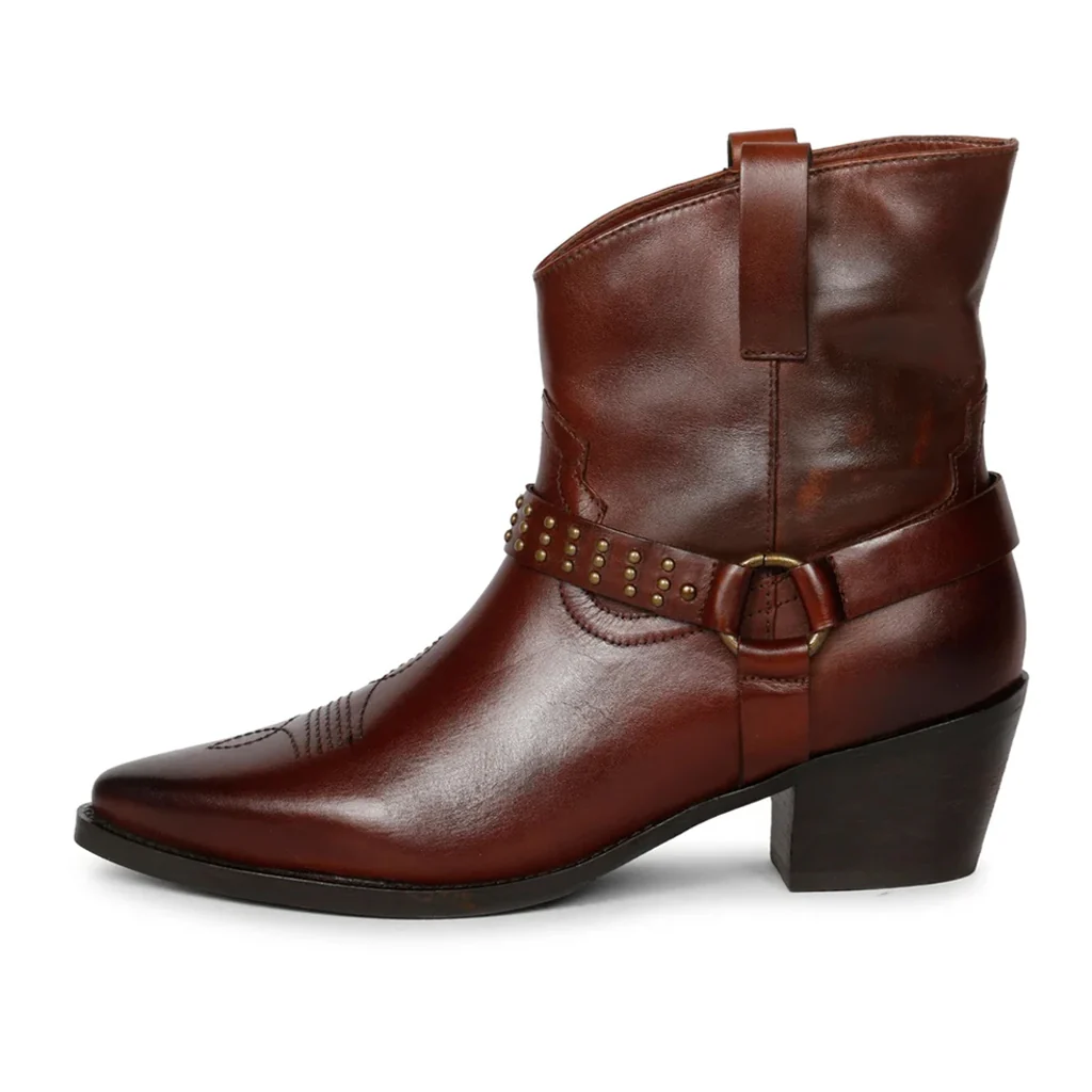 Saint Enrica Metal Studded Teak Leather Ankle Boots - Image 4
