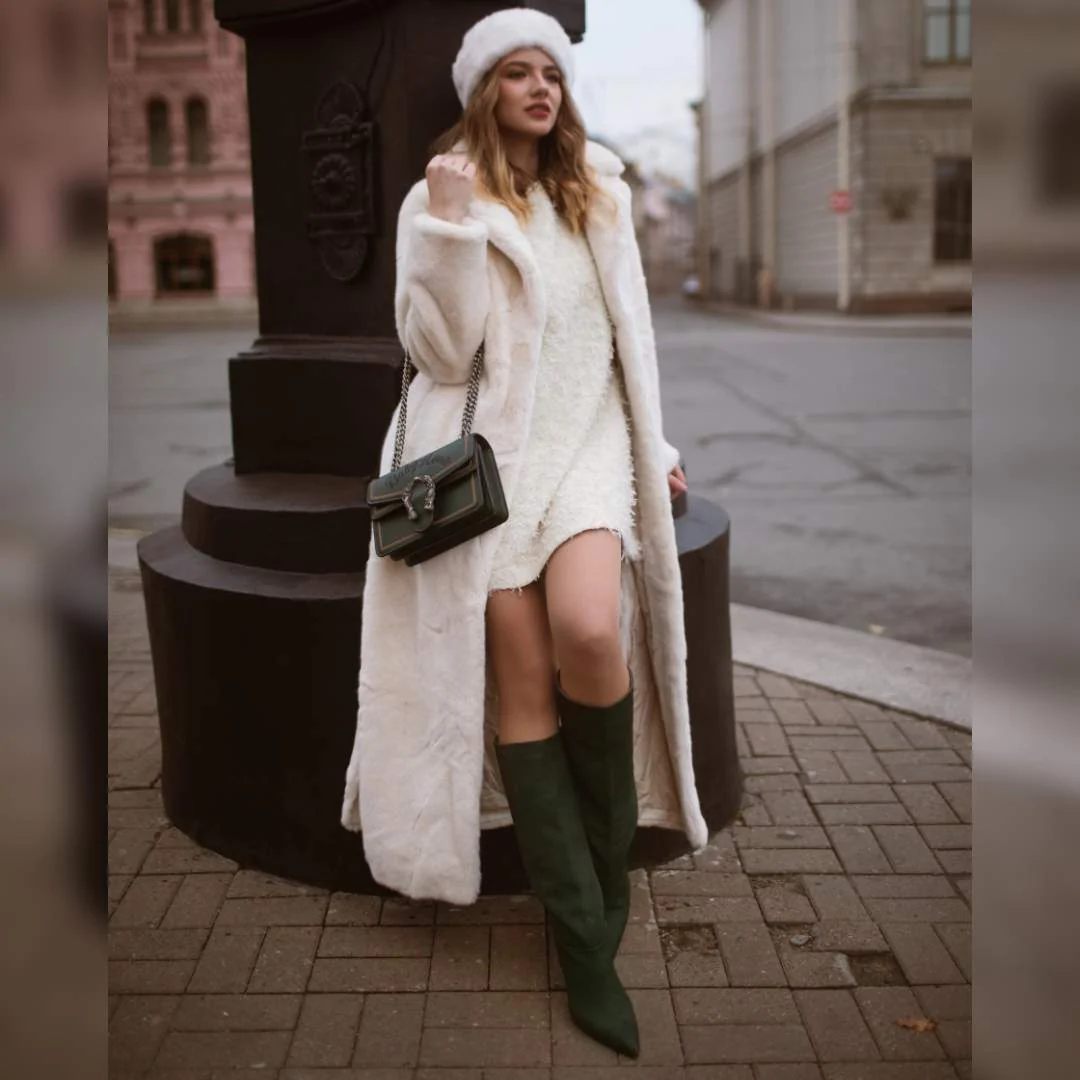 Saint Erin Green Suede Leather Kitten Heel Long Boots - Image 10