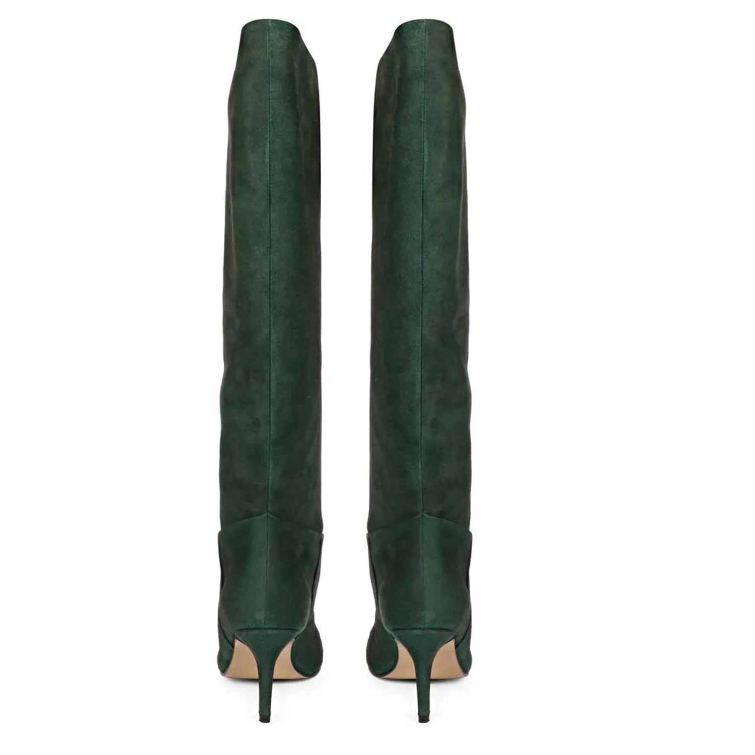 Saint Erin Green Suede Leather Kitten Heel Long Boots - Image 4