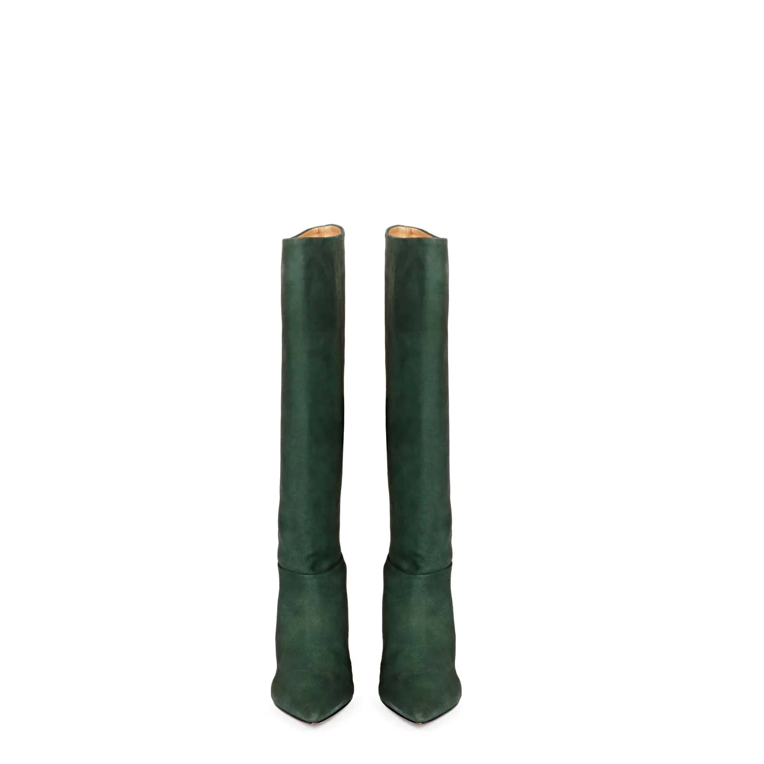 Saint Erin Green Suede Leather Kitten Heel Long Boots - Image 5