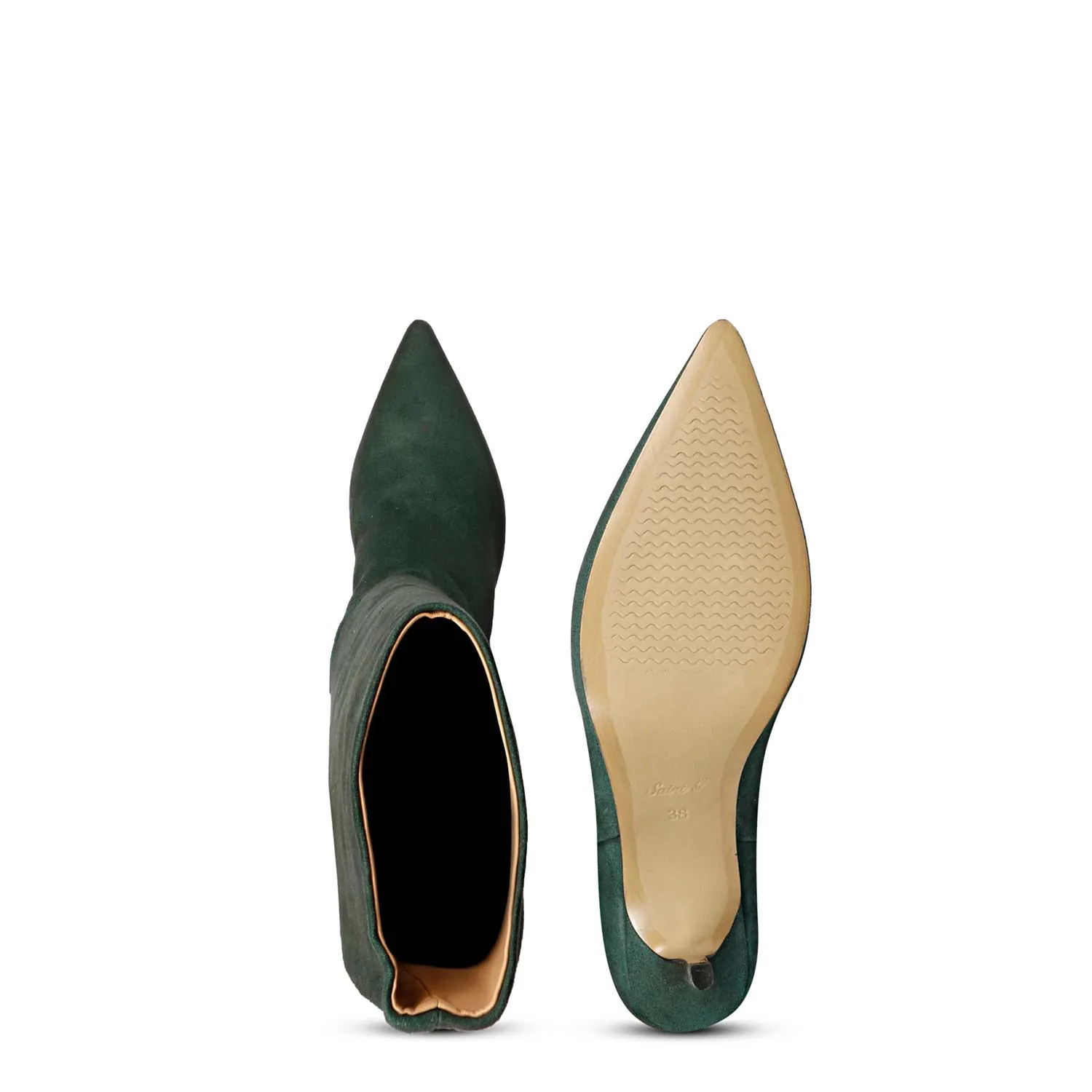 Saint Erin Green Suede Leather Kitten Heel Long Boots - Image 9