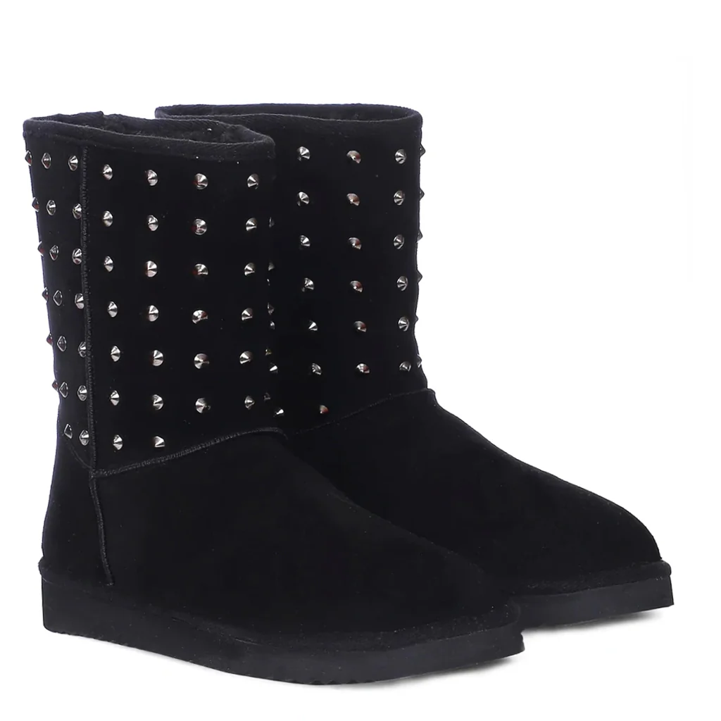 Saint Estrella Metal Studded Black Suede Snug Boots - Image 3