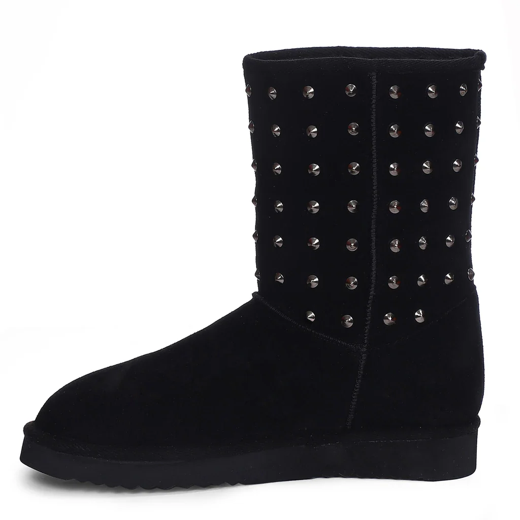 Saint Estrella Metal Studded Black Suede Snug Boots - Image 4
